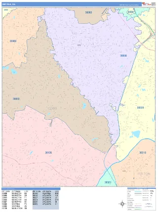 Smyrna, GA ColorCast style ZIP Code wall map
