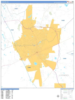 Valdosta, GA Business Reference style ZIP Code wall map