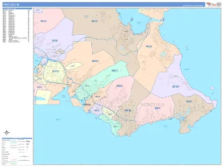 Honolulu, HI ColorCast style ZIP Code wall map