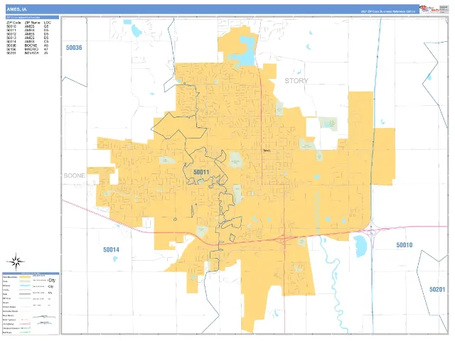 Ames, IA ZIP Code Wall Map, Business Reference style