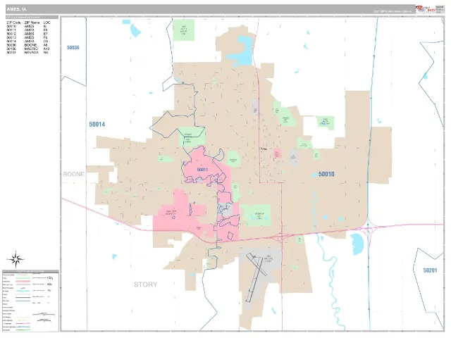 Ames, IA ZIP Code Wall Map, Classic style