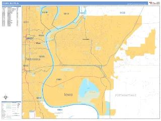 Council Bluffs, IA Business Reference style ZIP Code wall map