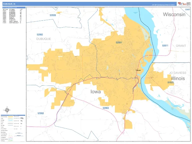 Dubuque, IA ZIP Code Wall Map, Business Reference style