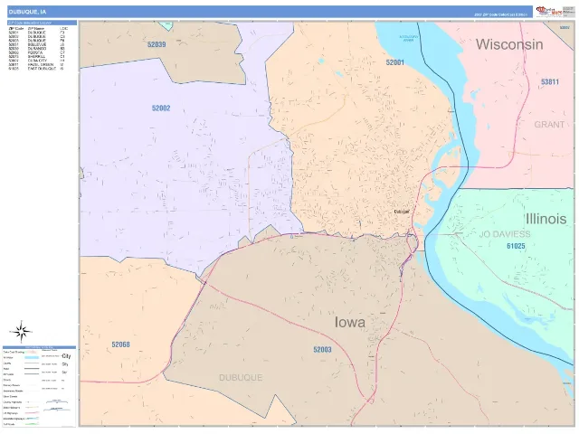 Dubuque, IA ZIP Code Wall Map, ColorCast style