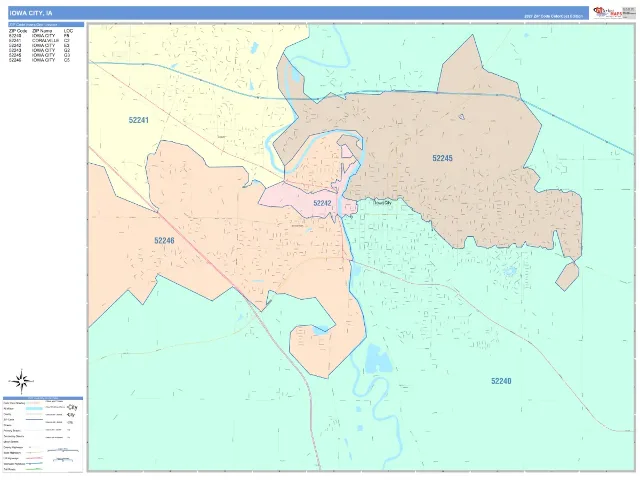Iowa City, IA ZIP Code Wall Map, ColorCast style
