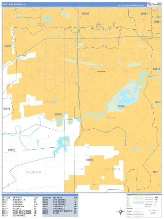 West Des Moines, IA Business Reference style ZIP Code wall map