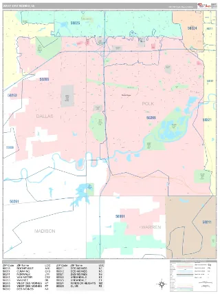 West Des Moines, IA Classic style ZIP Code wall map