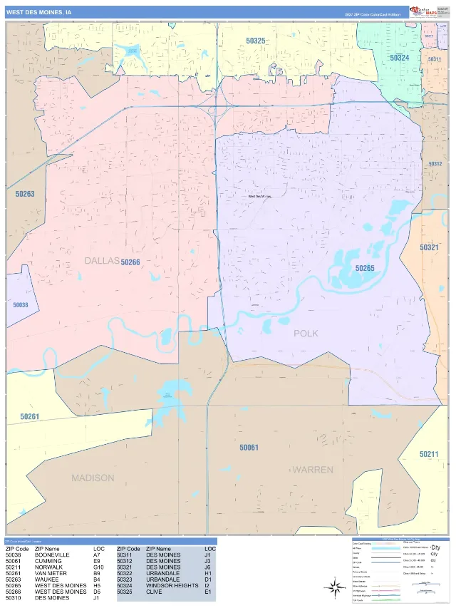 West Des Moines, IA ZIP Code Wall Map, ColorCast style