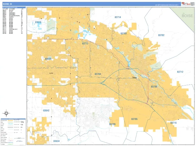 Boise, ID ZIP Code Wall Map, Business Reference style
