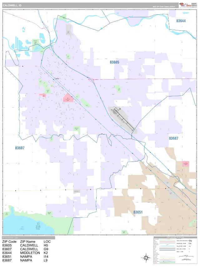 Caldwell, ID ZIP Code Wall Map, Classic style