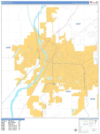Idaho Falls, ID Business Reference style ZIP Code wall map