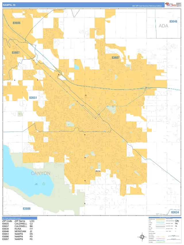 Nampa, ID ZIP Code Wall Map, Business Reference style