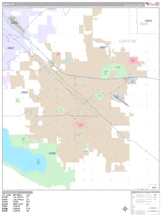 Nampa, ID Classic style ZIP Code wall map