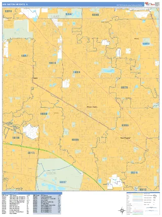 Arlington Heights, IL Business Reference style ZIP Code wall map