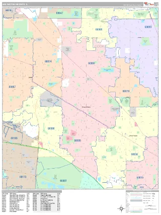 Arlington Heights, IL Classic style ZIP Code wall map
