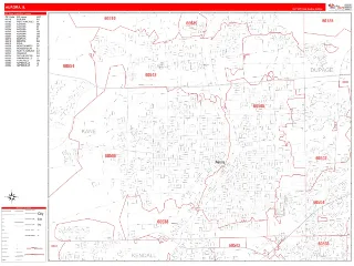 Aurora, IL RedLine style ZIP Code wall map