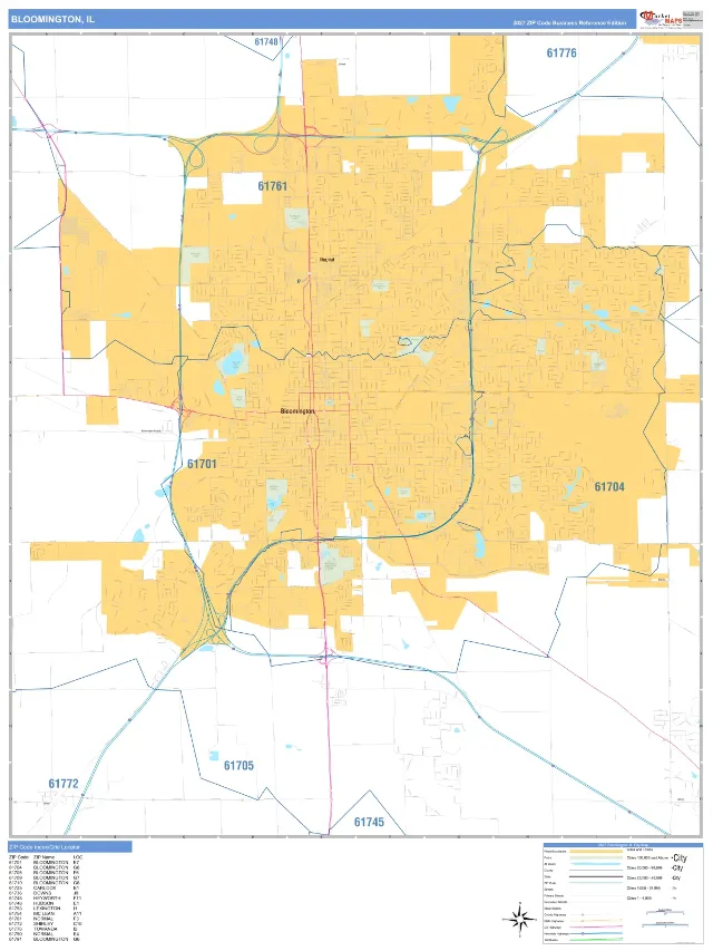 Bloomington, IL ZIP Code Wall Map, Business Reference style