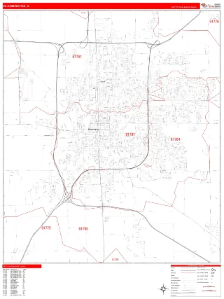 Bloomington, IL RedLine style ZIP Code wall map