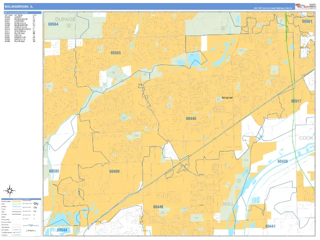 Bolingbrook, IL ZIP Code Wall Map, Business Reference style