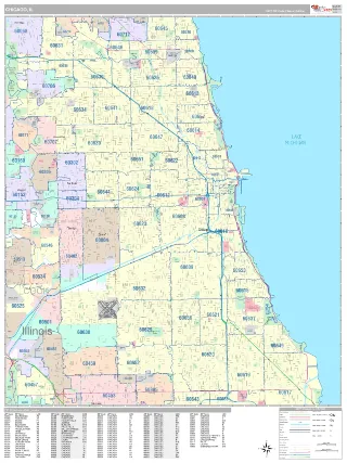 Chicago, IL Classic style ZIP Code wall map