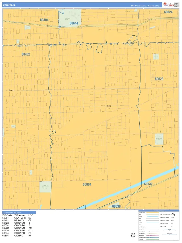 Cicero, IL ZIP Code Wall Map, Business Reference style