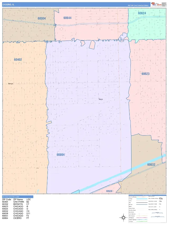 Cicero, IL ZIP Code Wall Map, ColorCast style