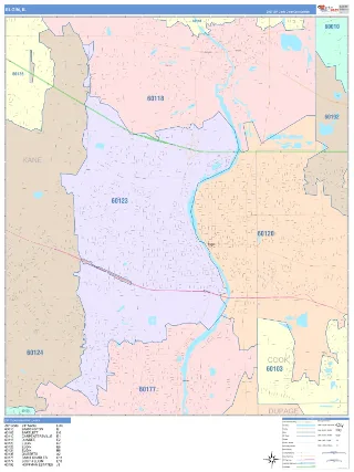 Elgin, IL ColorCast style ZIP Code wall map