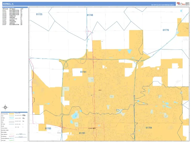 Normal, IL ZIP Code Wall Map, Business Reference style