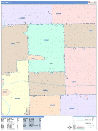 Oak Park, IL ColorCast style ZIP Code wall map