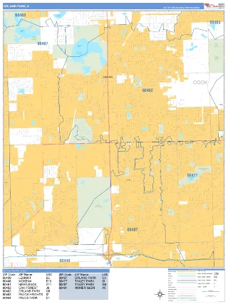 Orland Park, IL Business Reference style ZIP Code wall map