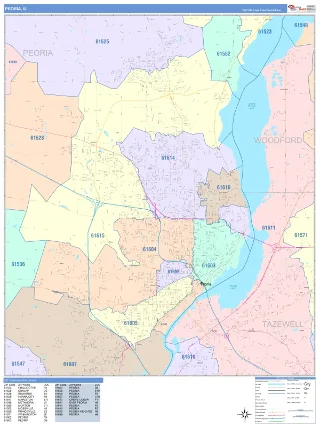 Peoria, IL ColorCast style ZIP Code wall map