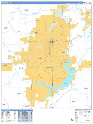 Springfield, IL Business Reference style ZIP Code wall map