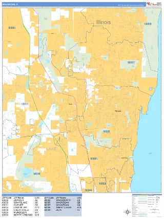 Waukegan, IL Business Reference style ZIP Code wall map