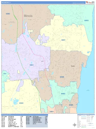 Waukegan, IL ColorCast style ZIP Code wall map