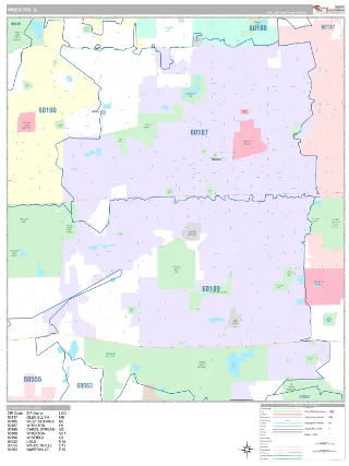 Wheaton, IL Classic style ZIP Code wall map