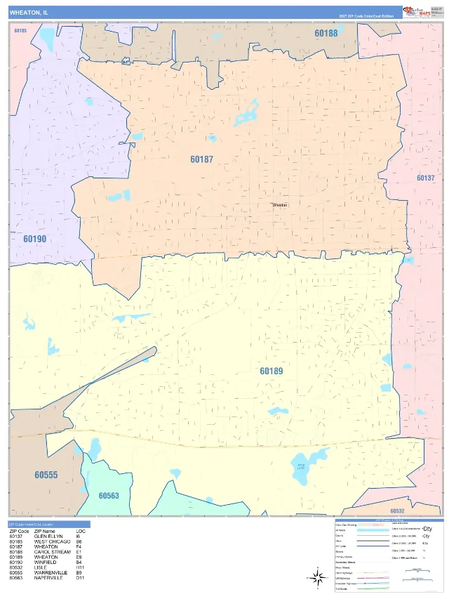 Wheaton, IL ZIP Code Wall Map, ColorCast style