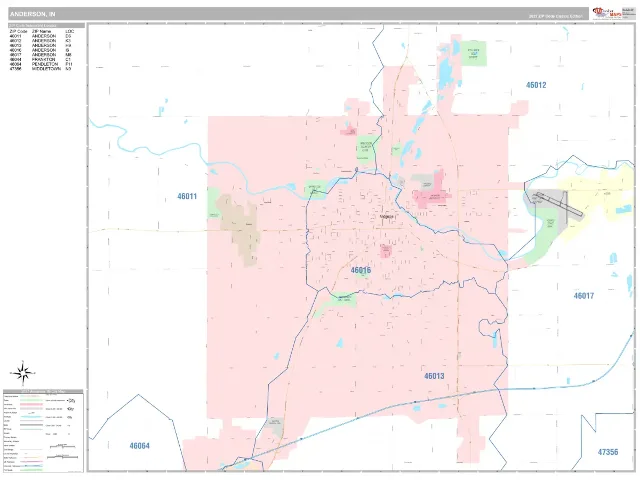 Anderson, IN ZIP Code Wall Map, Classic style