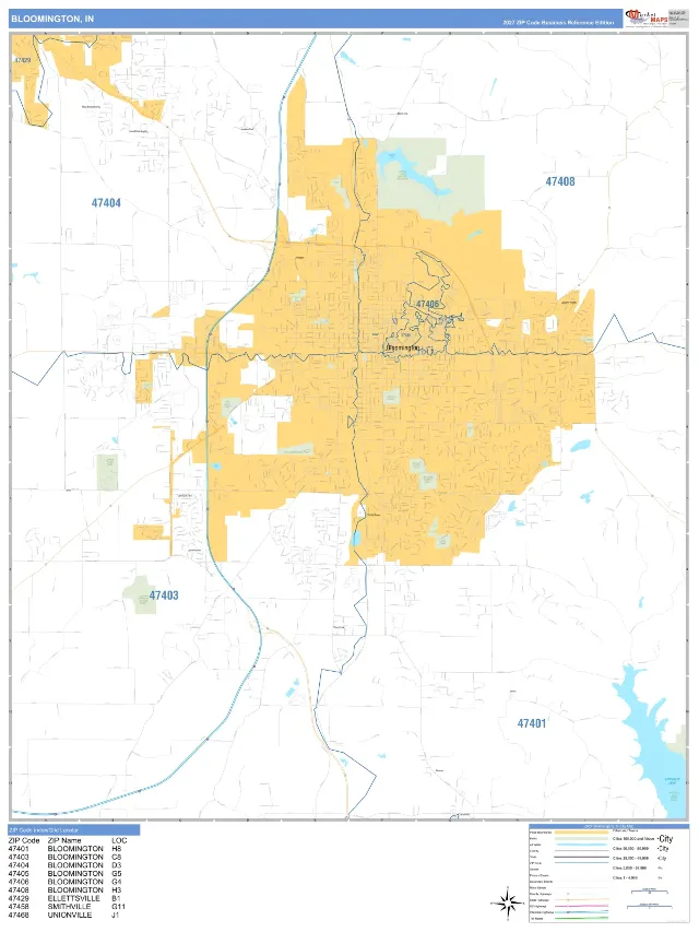 Bloomington, IN ZIP Code Wall Map, Business Reference style