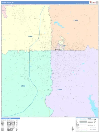 Bloomington, IN ColorCast style ZIP Code wall map