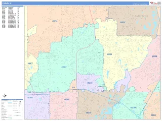 Carmel, IN ColorCast style ZIP Code wall map