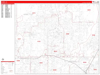 Carmel, IN RedLine style ZIP Code wall map