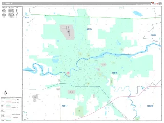 Elkhart, IN Classic style ZIP Code wall map
