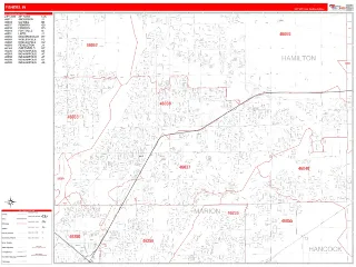 Fishers, IN RedLine style ZIP Code wall map