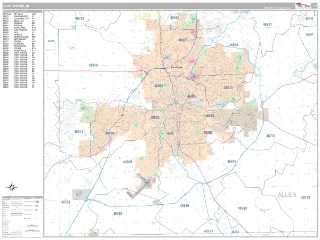 Fort Wayne, IN Classic style ZIP Code wall map