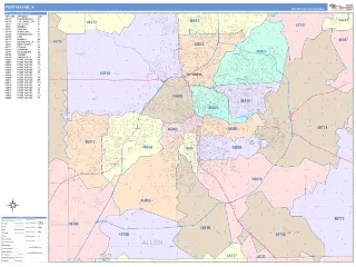 Fort Wayne, IN ColorCast style ZIP Code wall map