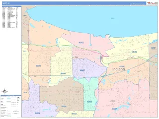 Gary, IN ColorCast style ZIP Code wall map