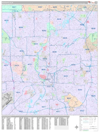 Indianapolis, IN Classic style ZIP Code wall map