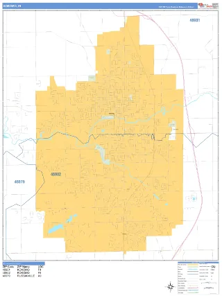Kokomo, IN Business Reference style ZIP Code wall map