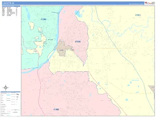 Lafayette, IN ColorCast style ZIP Code wall map