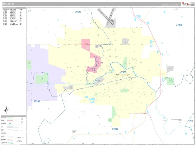 Muncie, IN ZIP Code Wall Map, Classic style